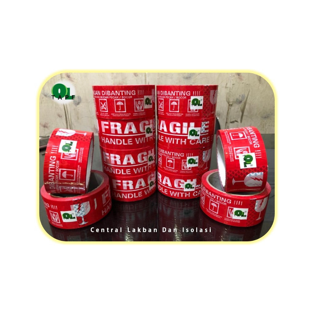 

Lakban Fragile "JANGAN DI BANTING" Tape UKURAN: 48 mm x 56 Yard WARNA: Merah