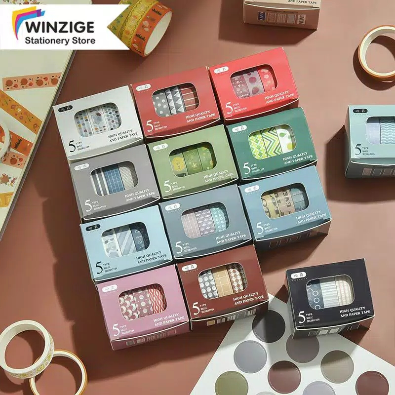 

WINZW ROLL Basisi colourful slim masking tape – WASHI TAPE - SOLASI MOTIF