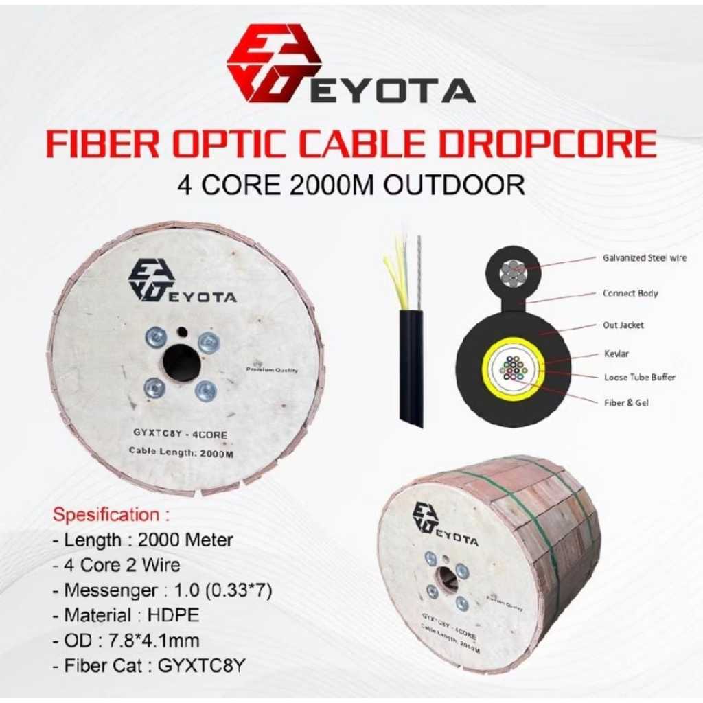 KABEL FIBER OPTIK FIG 8 4 CORE EYOTA PREMIUM 2000m 2km fig8 4core 2000meter