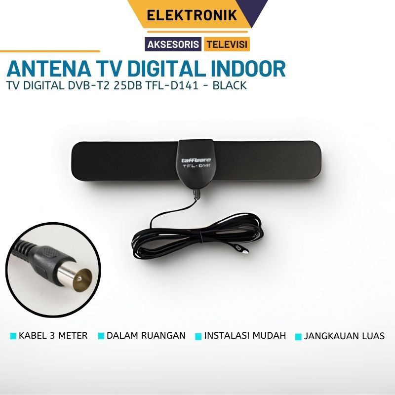 Taffware D141 Antena Android TV Digital Indoor DVB-T2 25dB 3 Meter Gambar Jernih