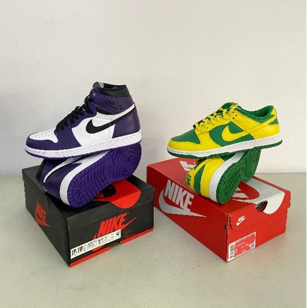 BUNDLING SEPATU SNEAKERS MENS AIR JORDAN 1 RETRO HIGH OG COURT PURPLE + DNK LOW REVERSE BRAZIL