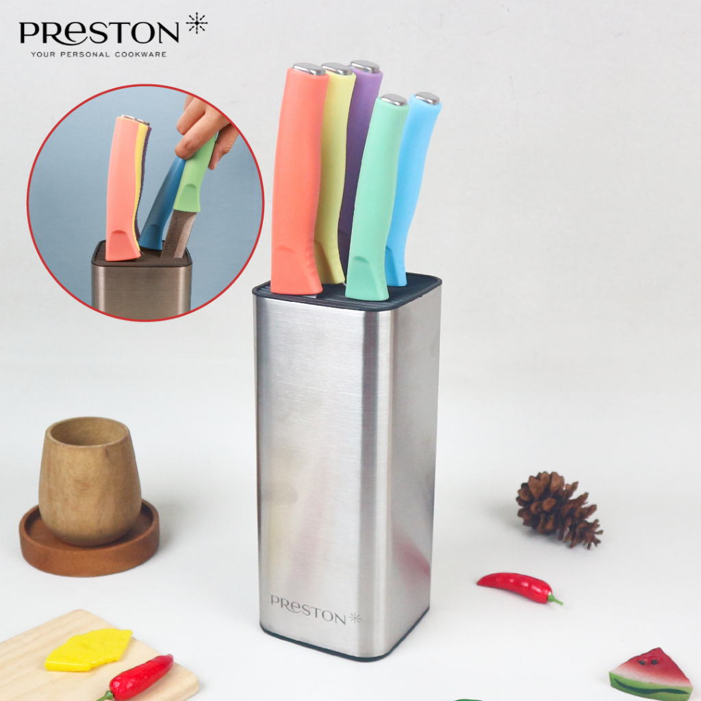 Preston Cookware Pisau Premium Knife Set 5 in1 Colorful Pisau Set Dapur Wadah Stainless Anti Karat P