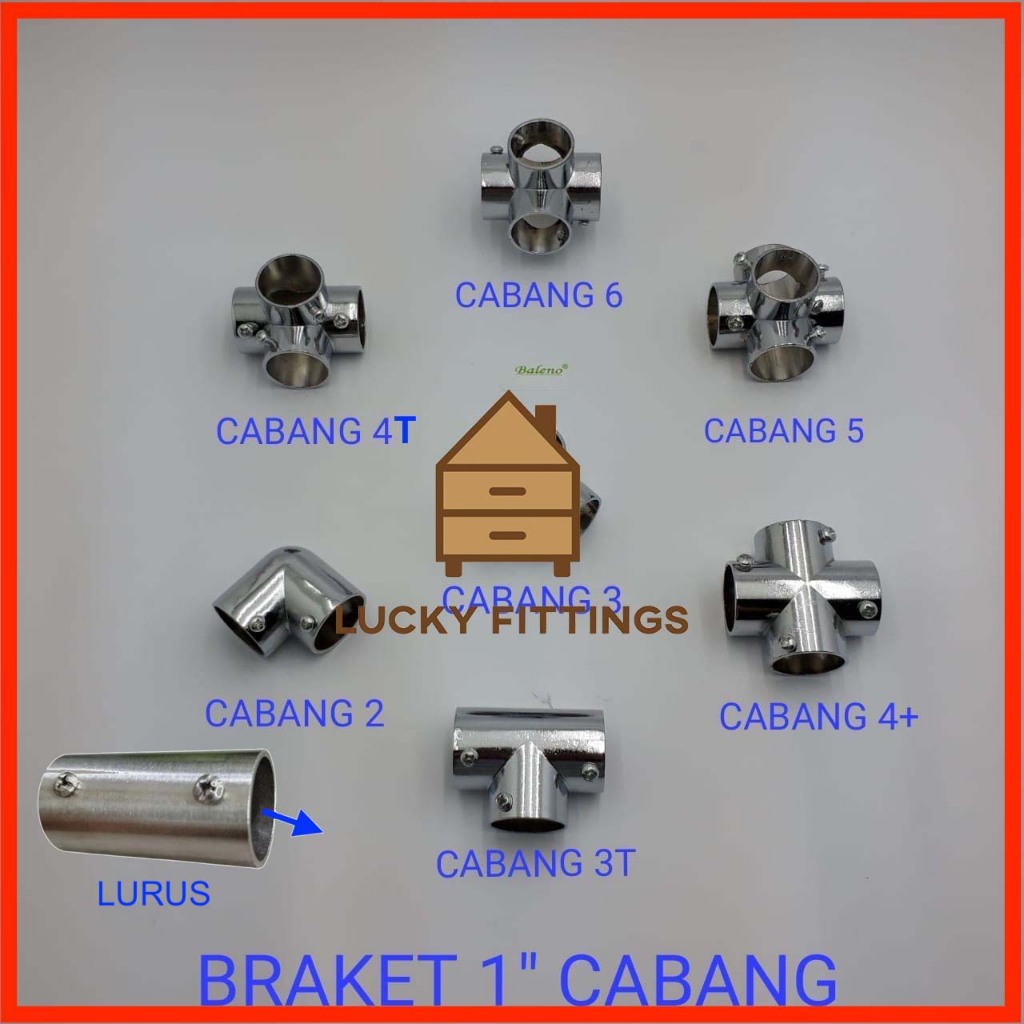 Bracket Pipa 1" inch Cabang 4 T Lubang Sambungan Pipa Join Stainless