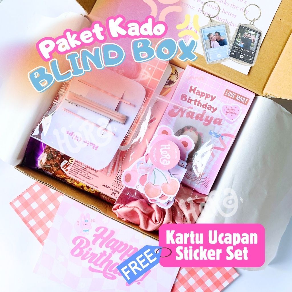 

Paket kado blind box cewek kado ulang tahun gantungan kunci jedai hampers anniversary cewek
