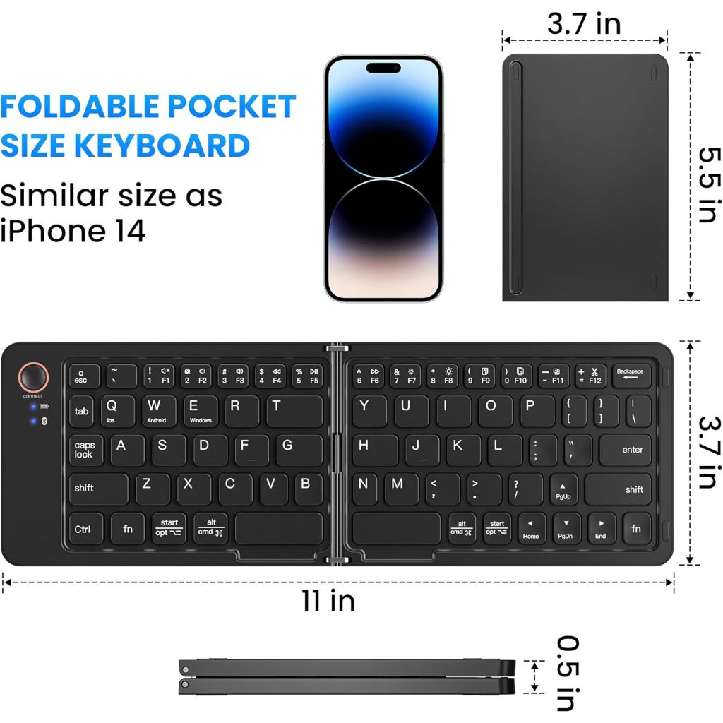 Wireless Bluetooth 5.1 Keyboard Ultraslim Lipat Ultralight USB Type C Rechargeable Folding Travel Ko