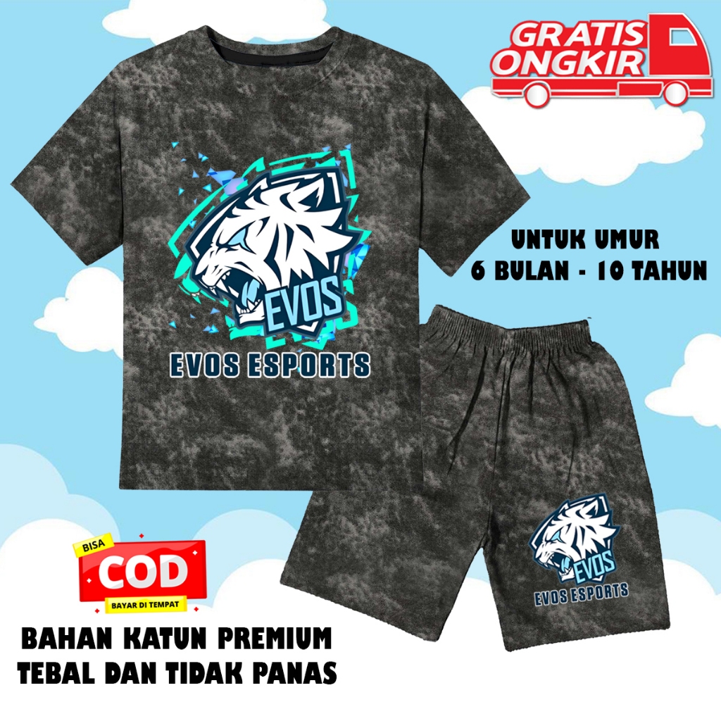 Setelan denim jeans lengan pendek anak laki laki perempuan set baju kaos pendek anak evos 2