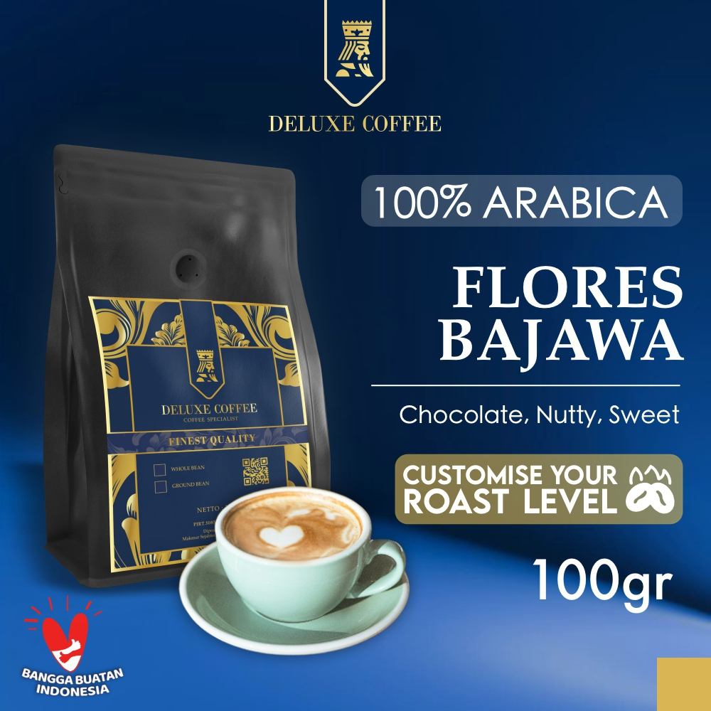 

Deluxe Coffee Biji Kopi Arabika Flores Bajawa 100% Arabica Whole Bean Specialty Coffee Custom Roast Level - 100 gr