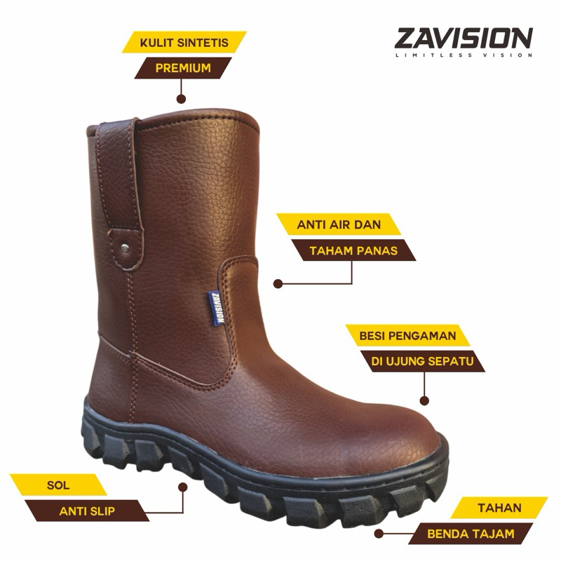 Diskon Zavision Sepatu Safety Boots Ujung Besi Premium Kulit Tebal Boots Tinggi Original 100%