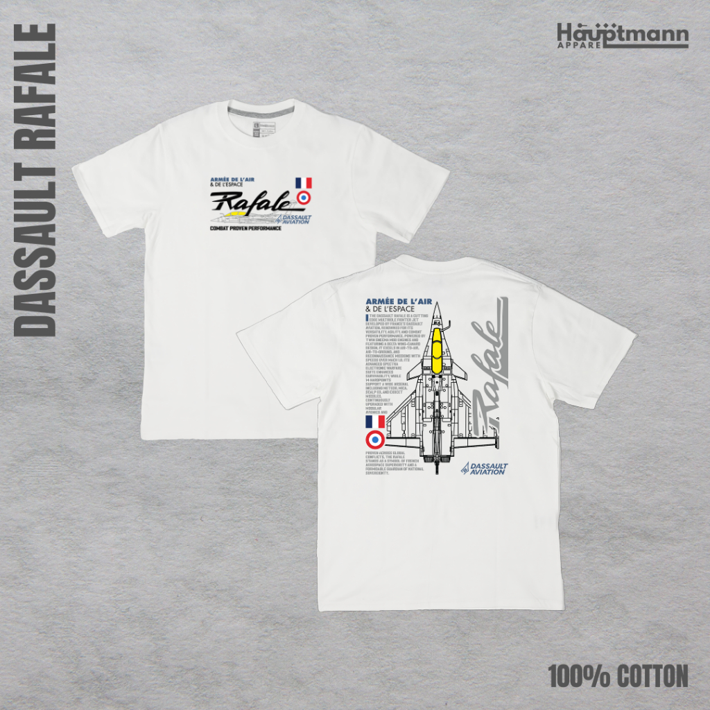 Hauptmann T-Shirt/Kaos Fighter Dassault Rafale Prancis - Putih