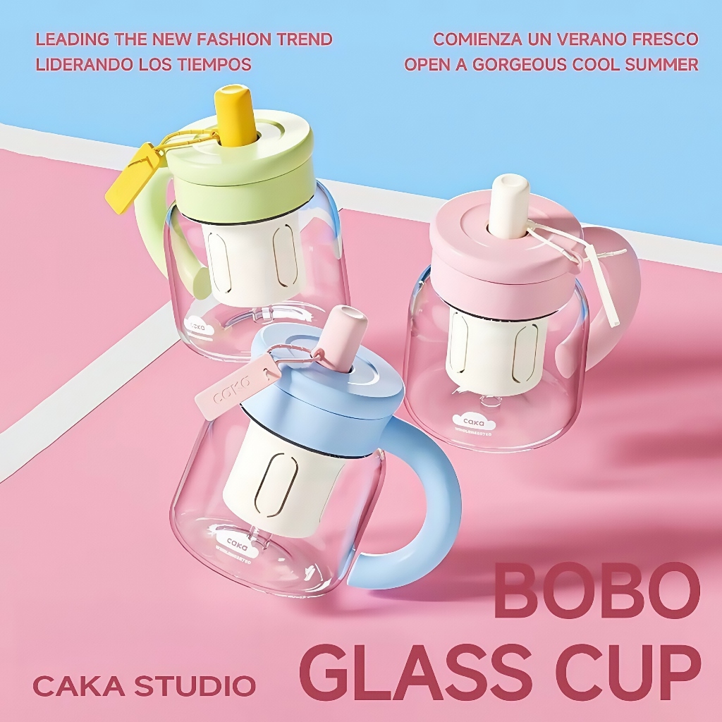 CAKA Bobo Glass Cup gelas kaca aesthetic ala korea gelas lucu aesthetic gelas kaca sedotan gelas aes