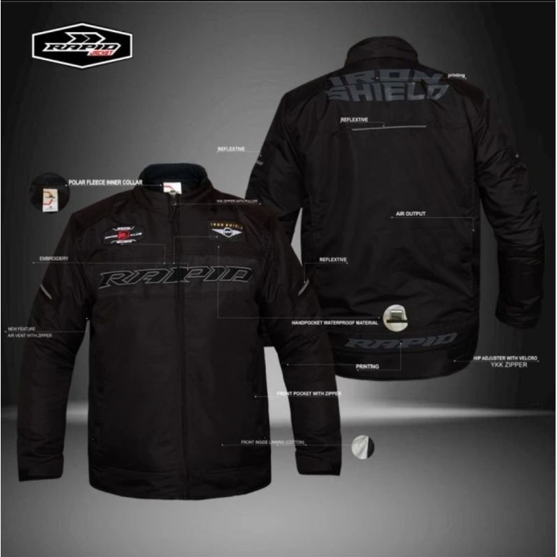 Jaket Motor Pria Premium RAPID IRONSHIELD Hitam Size XXL