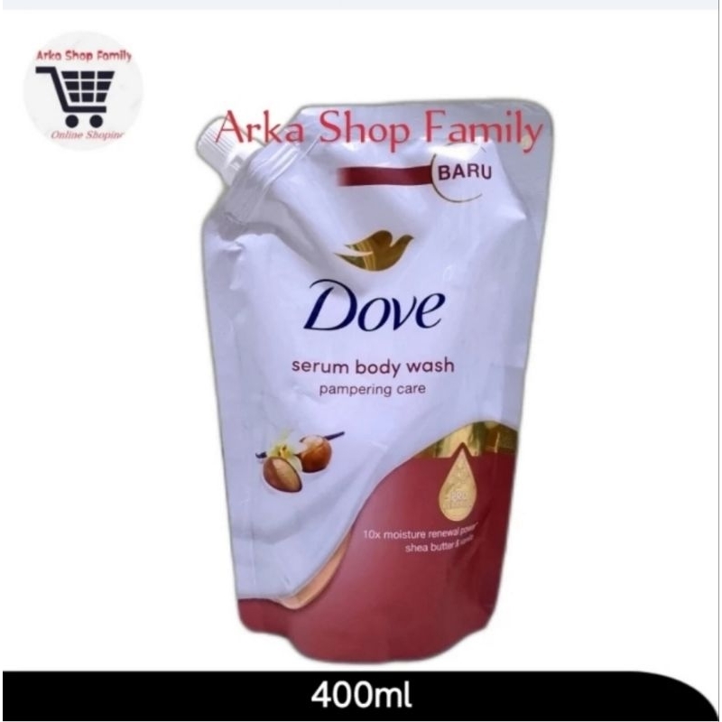 DOVE Serum BodyWash Pampering Care Moisture Shea Butter & Vanilla 400ml Sabun Mandi Cair Pouch Refil
