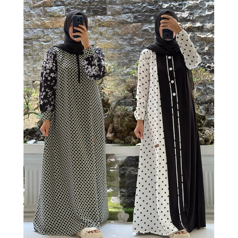 Gamis Ori NADHEEFA Polos Kombinasi - Motif Terbaru ll Ready
