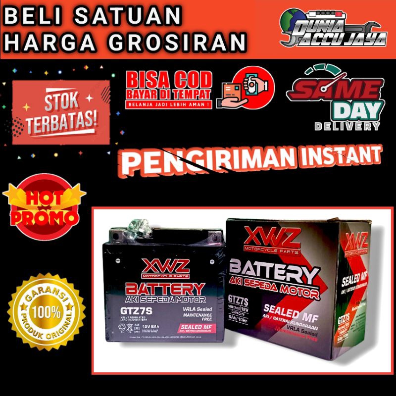 Aki motor kering XWZ original BERGARANSI gtz7s gtz6v 6ah 12v matic kopling bebek Honda New Sonic 150