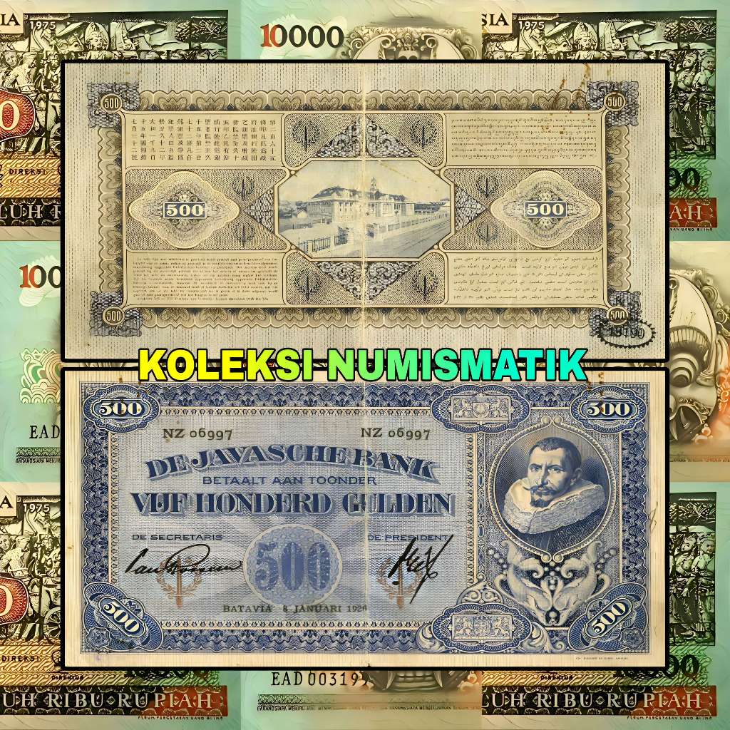 SOUVENIR KERTAS KUNO HINDIA BELANDA 500 GULDEN JP COEN 1926