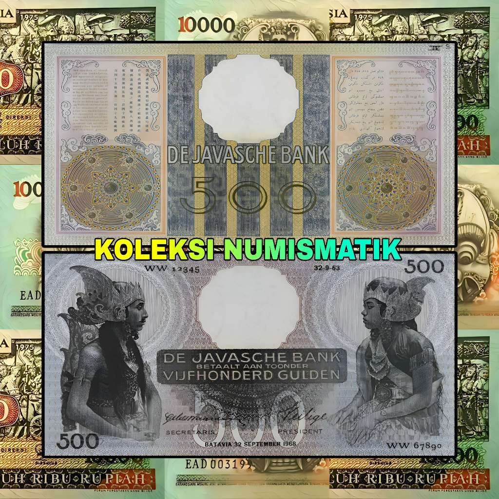 SOUVENIR KERTAS KUNO HINDIA BELANDA 500 GULDEN WAYANG ORANG 1968