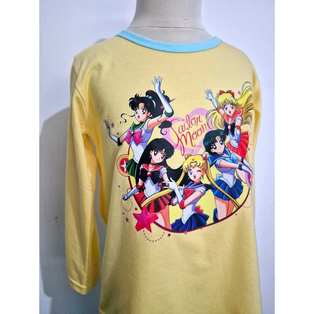 Helo Piyama - Baju Tidur Stelan Kaos Anak Cewek Sailor Moon Rame Kuning