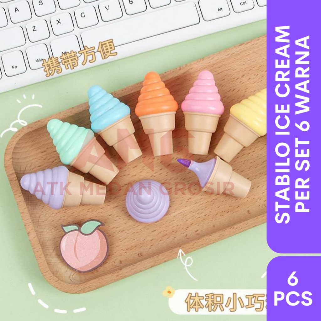 

STABILO HIGHLIGHTER BENTUK ICE CONE ICE CREAM ISI 6 PCS WARNA