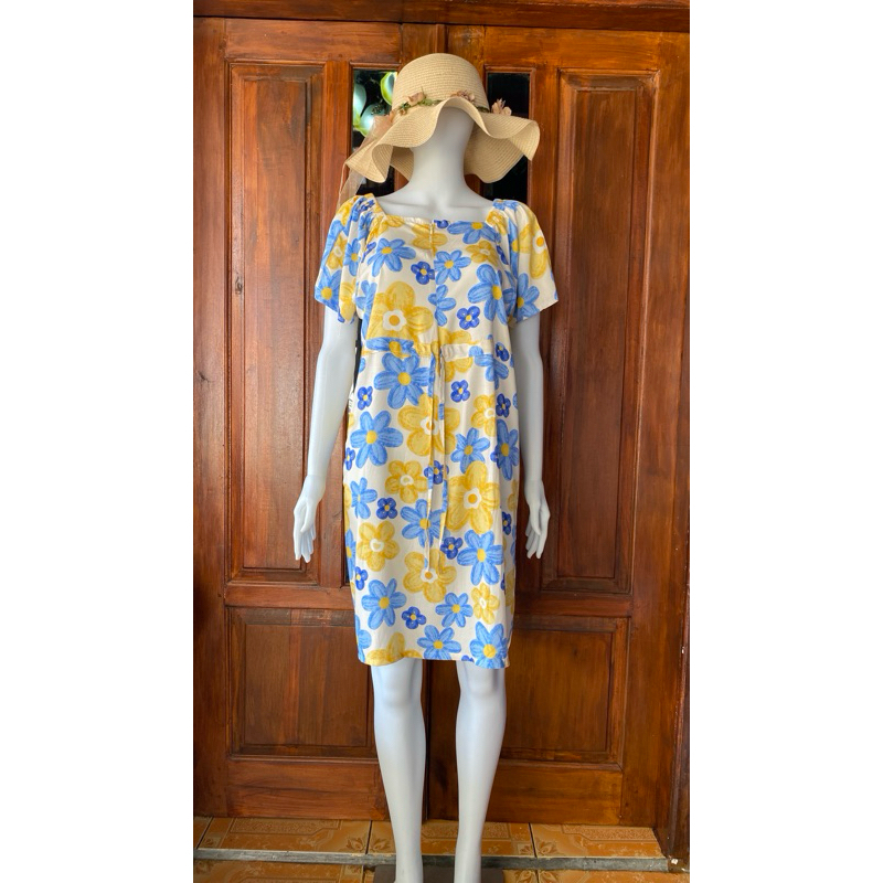 Safitri Dress Daster Serut Selutut Bumil Busui Rayon Premium Adem LD 110cm PB 100cm