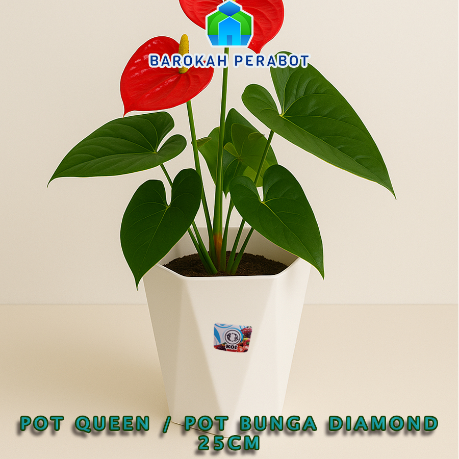 Pot Queen/Pot Bunga Plastik Hexagon Unik Pot Tanaman Diamond Indoor dan Outdoor 25cm