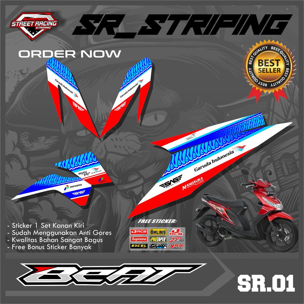 Striping Stiker Beat Karbu / Beat Lama / Beat Carbu 2008 2009 2010 2011 2012 - Sticker Setiker Varia