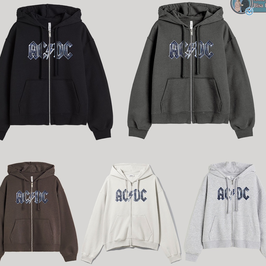 BISA COD Zipper Boxy ACDC Oversize Cowo Cewe Bisa Pakai Lengan Balon  Hoodie Zipper Boxy ACDC Chrome