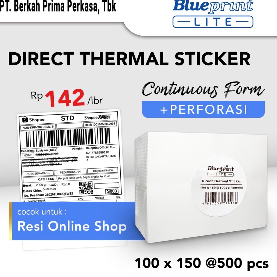 

Bisa Cod Direct Thermal Sticker 1 x 15 BLUEPRINT Lite 1x15 mm 5Pcs CF