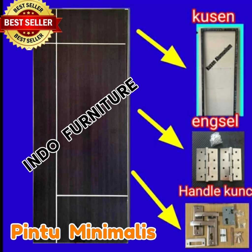 PINTU MINIMALIS SATU SET KUSEN + HANDLE LENGKAP FREE ENGSEL DAN LUBANG KUNCI