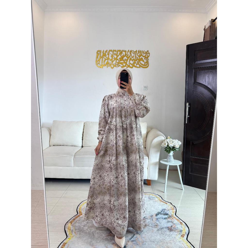 Syafacollection Viona Dress Muslim Gamis Soft Twill Print Motif Bunga