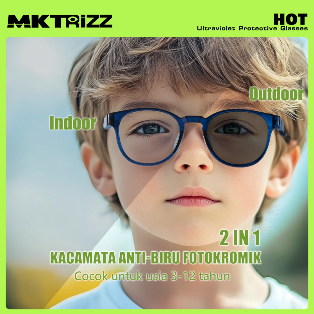 MKTRIZZ Kacamata Anak Photochromic Anti Radiasi Kacamata Kids Sunglass Ringan Oval TR90 101S