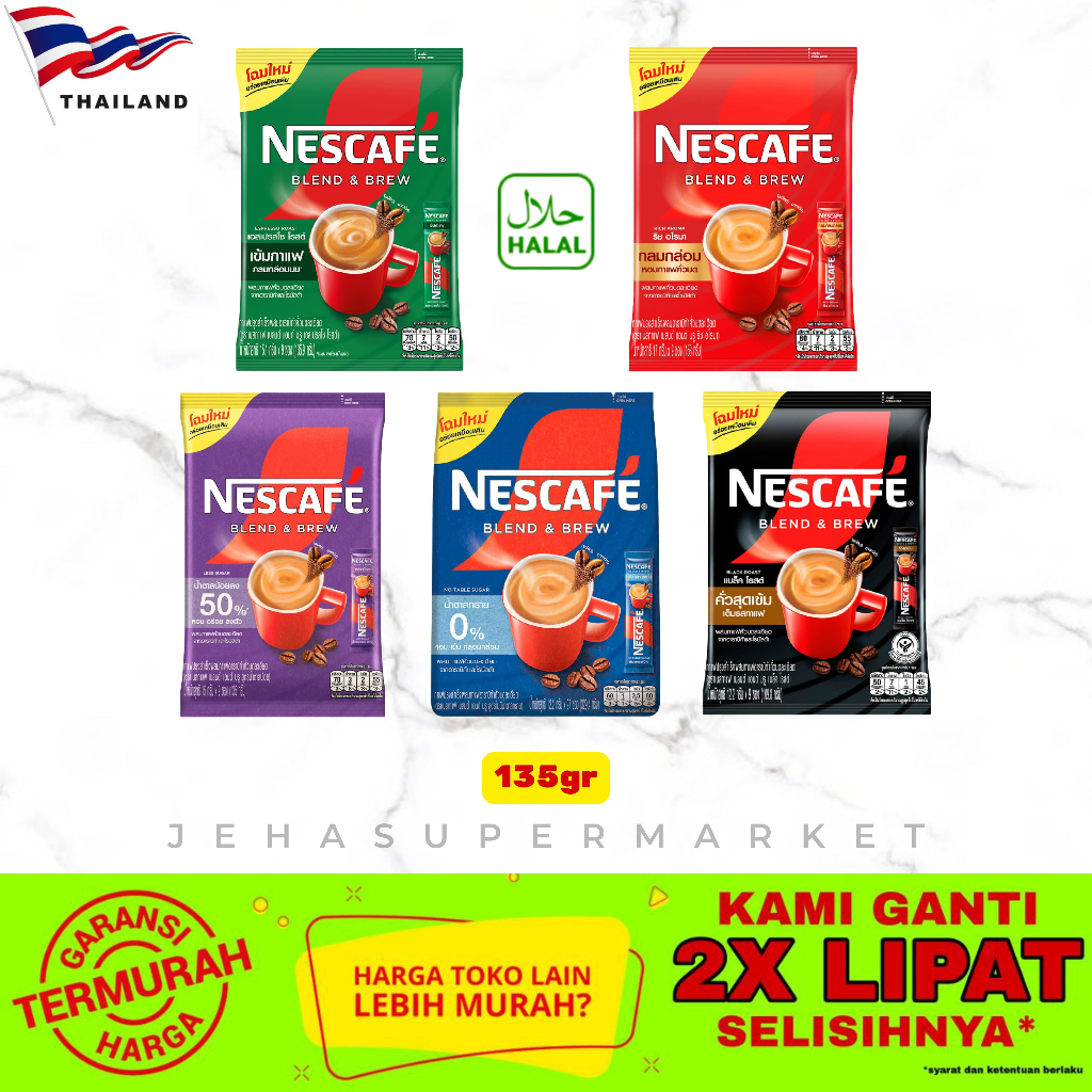 

⭐ KOPI INSTANT THAILAND ⭐ Nescafe Coffee Blend & Brew HALAL 135gr - 1pack isi 9pcs ( Impor / Import Bangkok )
