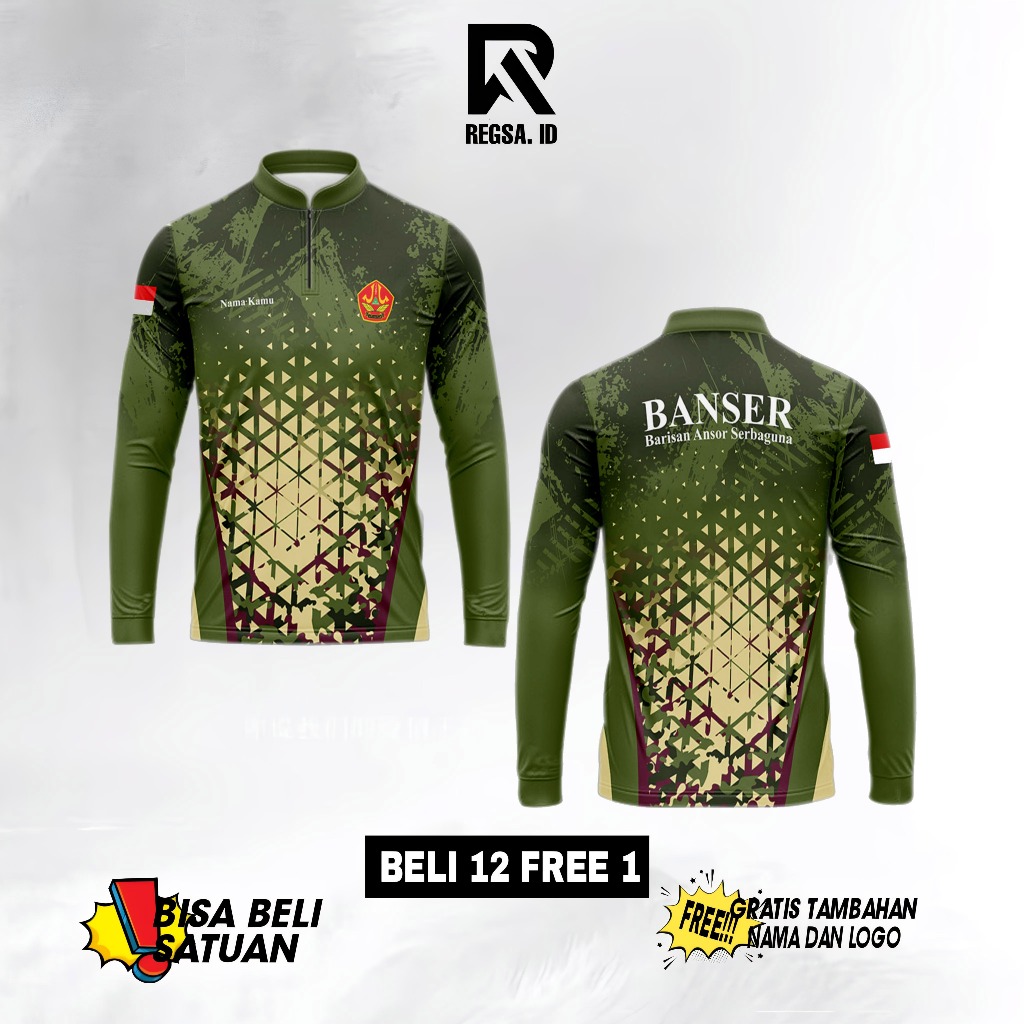 RA Baju BANSER 2025 Pria/Wanita Gratis custom nama dan logo Berkerah Fullprinting Terbaru Bahan Prem
