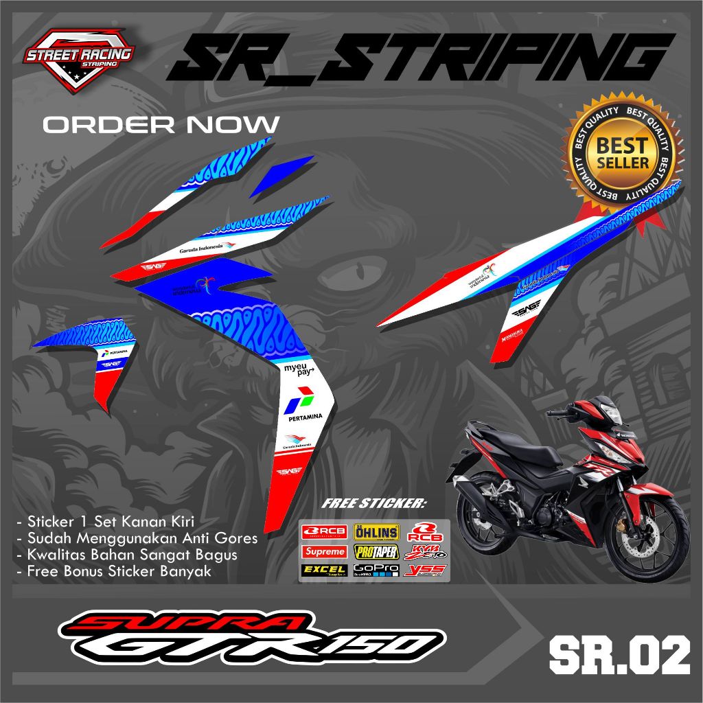 Sticker Striping Stiker Lis Variasi SUPRA GTR 150 Desain Terbaru Bonus Sponsor MANDALIKA SR.02