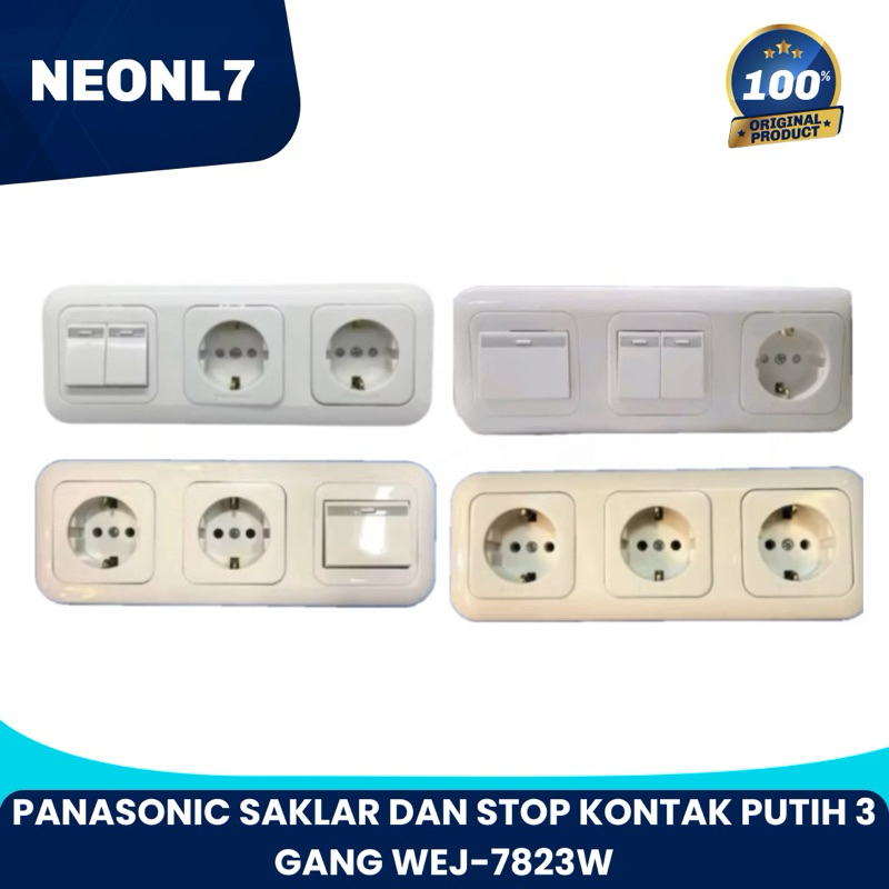 PANASONIC SAKLAR DAN STOP KONTAK PUTIH 3 GANG TANAM WEJ-7823W