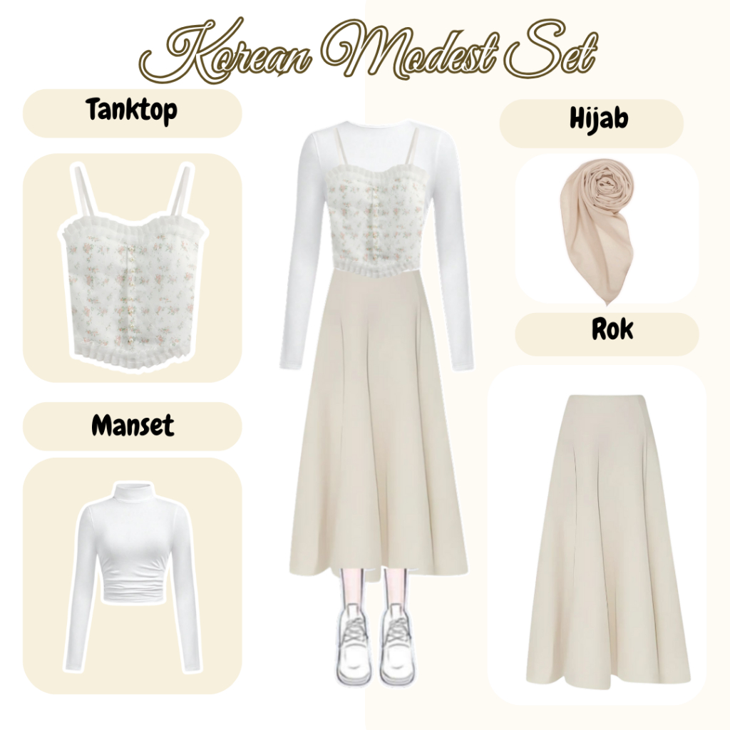 Setelan One Set Korean Style Vintage OOTD Yearbook Outfit Wanita Kekinian  Coquette Hijab (RC0095)