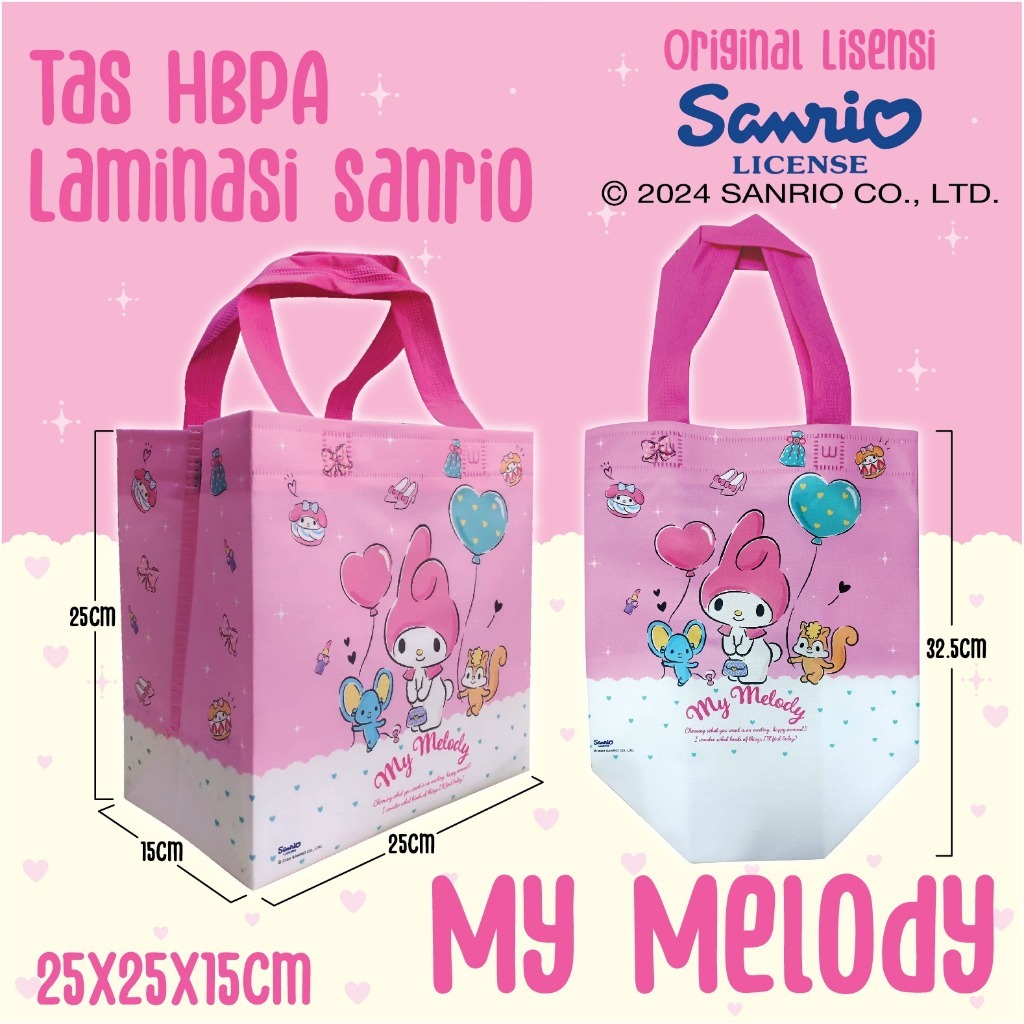 

(LUSINAN 12PCS) Tas Spunbond Laminasi Motif Sanrio Lucu Uk. 25x35x8 / Tas Bungkus Kado / Hamper