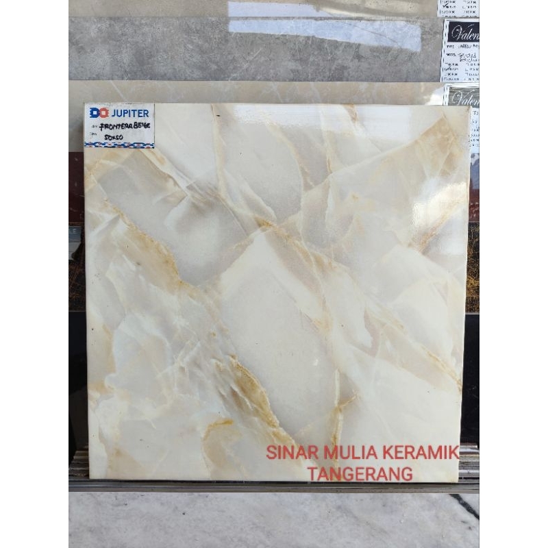 Keramik 50x50 Lantai Glossy Ukuran 50x50 Jupiter Frontera Beige - keramik lantai motif marmer - kera
