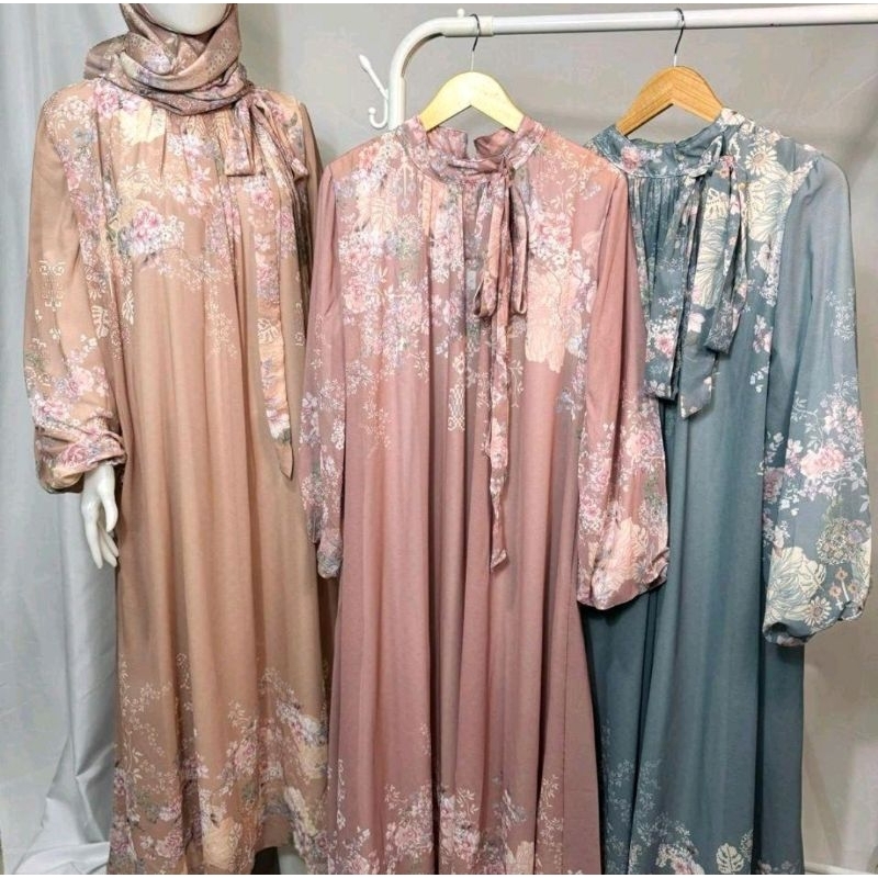 LIMITED Gamis Hijab Terusan motif Bunga Panjang Wanita Remaja Dress  Muslim Lebaran