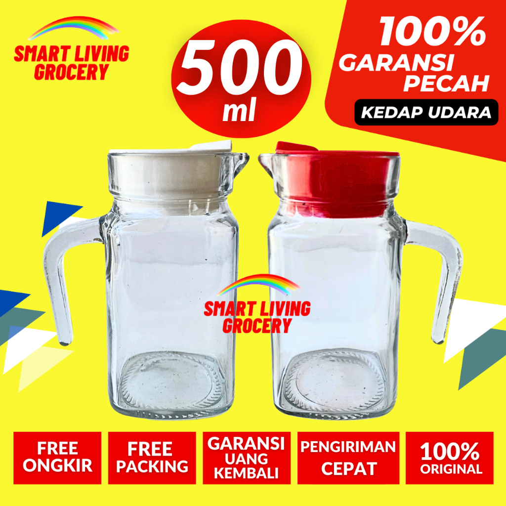 PITCHER TEKO GELAS KOTAK Kaca 500 ML PITCHER TEKO GELAS JAR KACA BELING KOTAK KECIL BESAR TEMPAT PEN