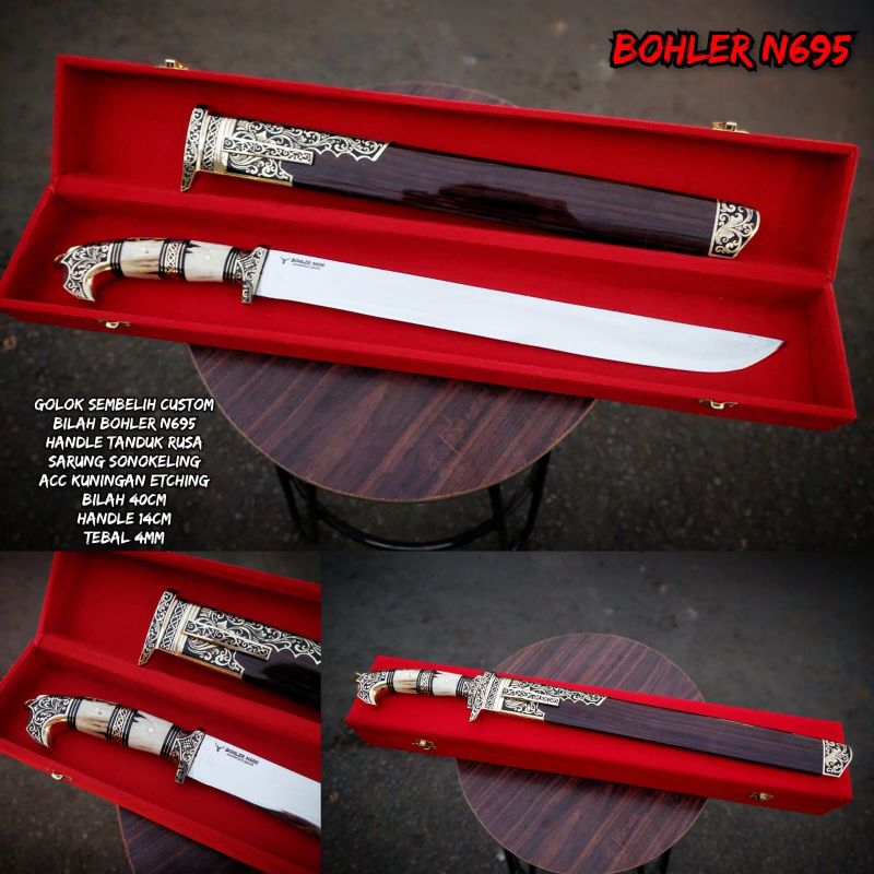 TERLARIS N695 PREMIUM EXTRA MURAH Golok Custom Bohler N695 Full Tang | Bilah 40cm | Handle Tanduk Ru