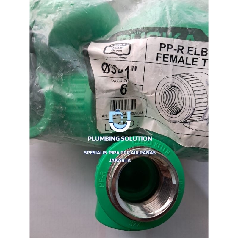 Elbow Drat dalam 1 90° PPR/Keni Drat Dalam 1 Inch 32mm Elbow Female Thread PPR Rucika Kelen Green