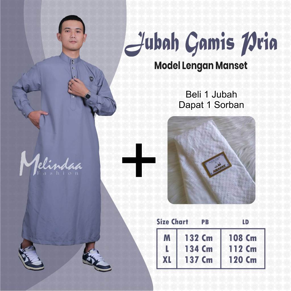PROMO BELI 1 JUBAH DAPAT 1 SORBAN Jubah Muslim Pria Dewasa Remaja Model Lengan Manset Simple Elegan