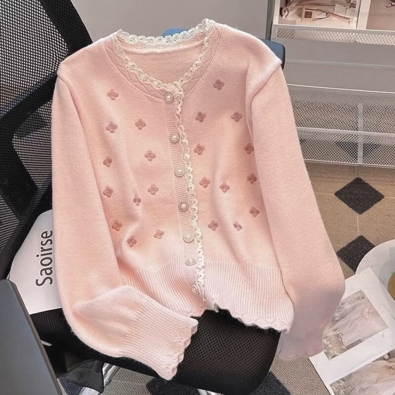 KORIIYY - Cardigan Rajut Knit Motif Bunga Cantik Style Korea