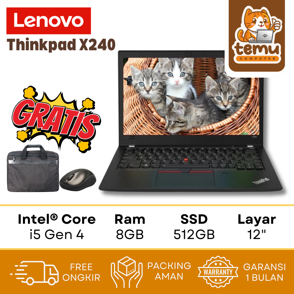 Laptop Kerja Lenovo Thinkpad X240 | i5 Gen4 8GB SSD 512GB | Second Mulus