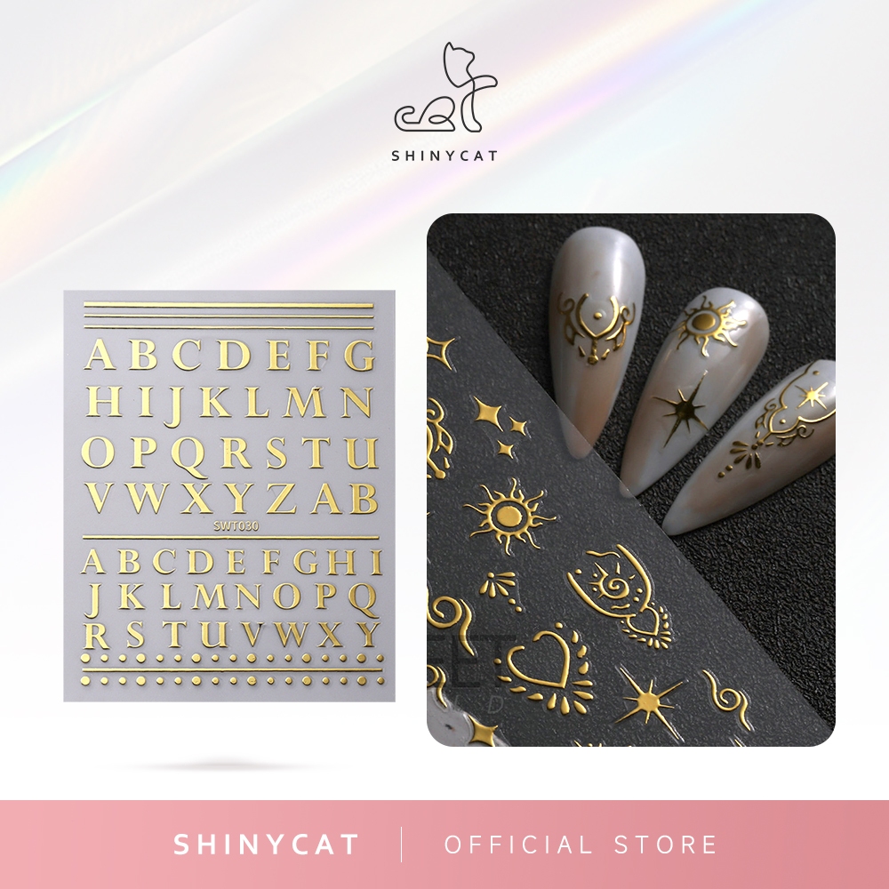 Shinycat Stiker Kuku Huruf 3D Sparkle Stiker Untuk Dekorasi Manicure Nail Art DIY Sparkle Sticker Na