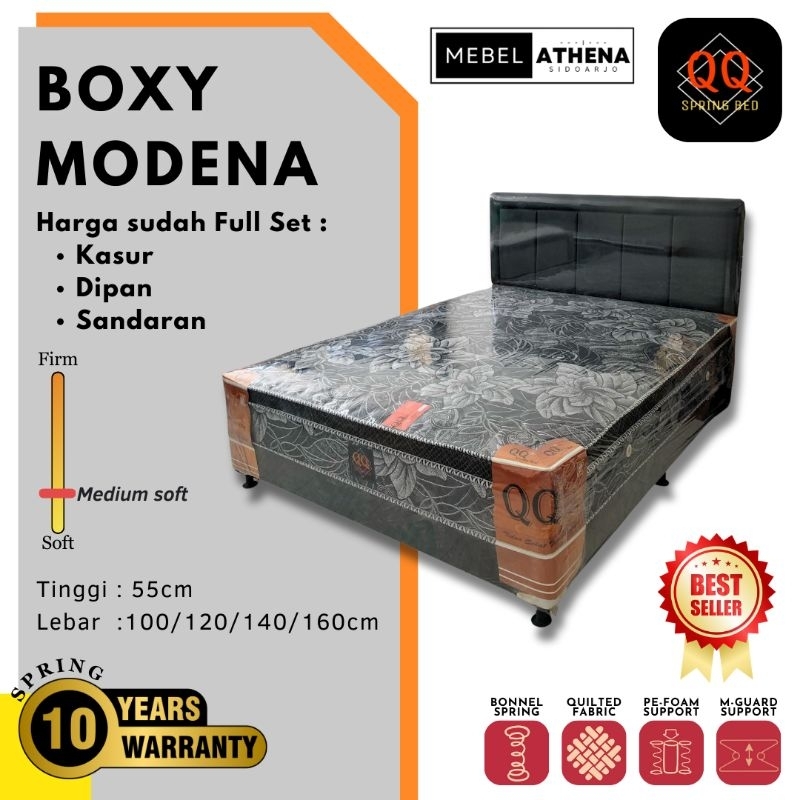 QQ Spring Bed Boxy Modena Full set (kasur dipan permanen) 160x200cm bergaransi tempat tidur comfort