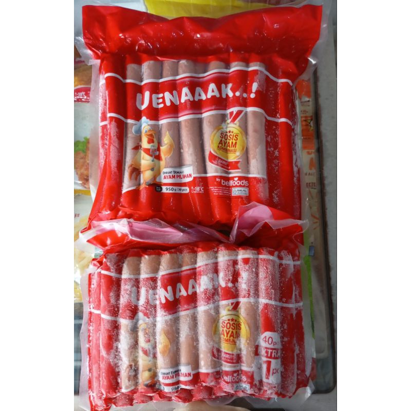 

Uenaaak BELFOODS Sosis Ayam 1kg 1 kg (isi 30pcs panjang) | (isi 40+1pcs pendek)