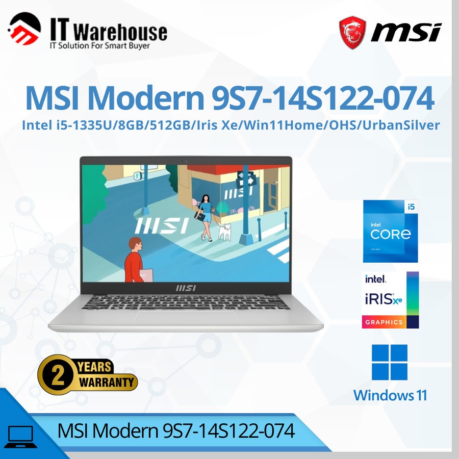 LAPTOP MSI MODERN 14 9S7-14S122-074 i5-1335U 8GB/512GB/IRIS XE/WIN11 + OHS