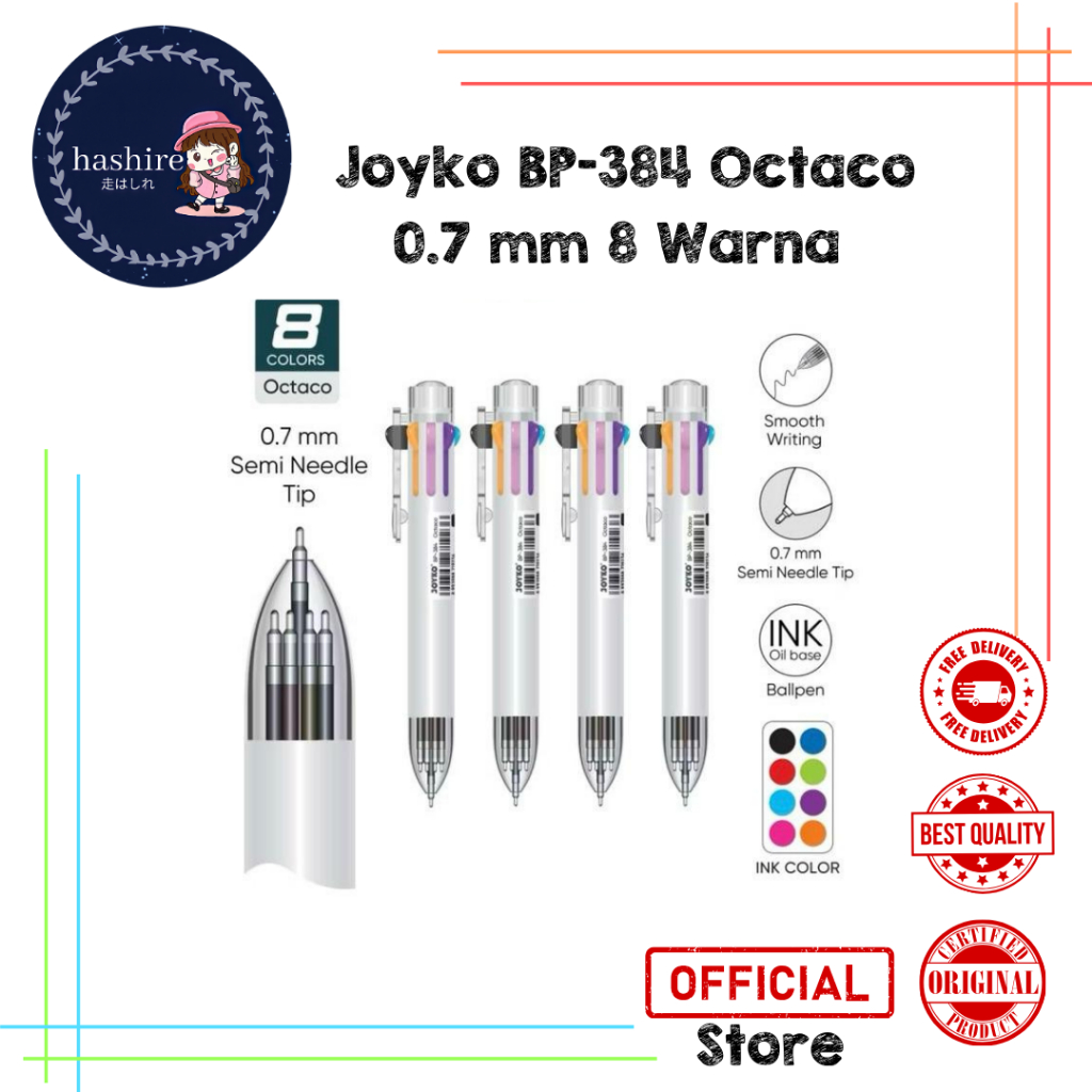 

Ball Pen Pulpen Pena Joyko BP-384 Octaco 0.7 mm 8 Warna Colors