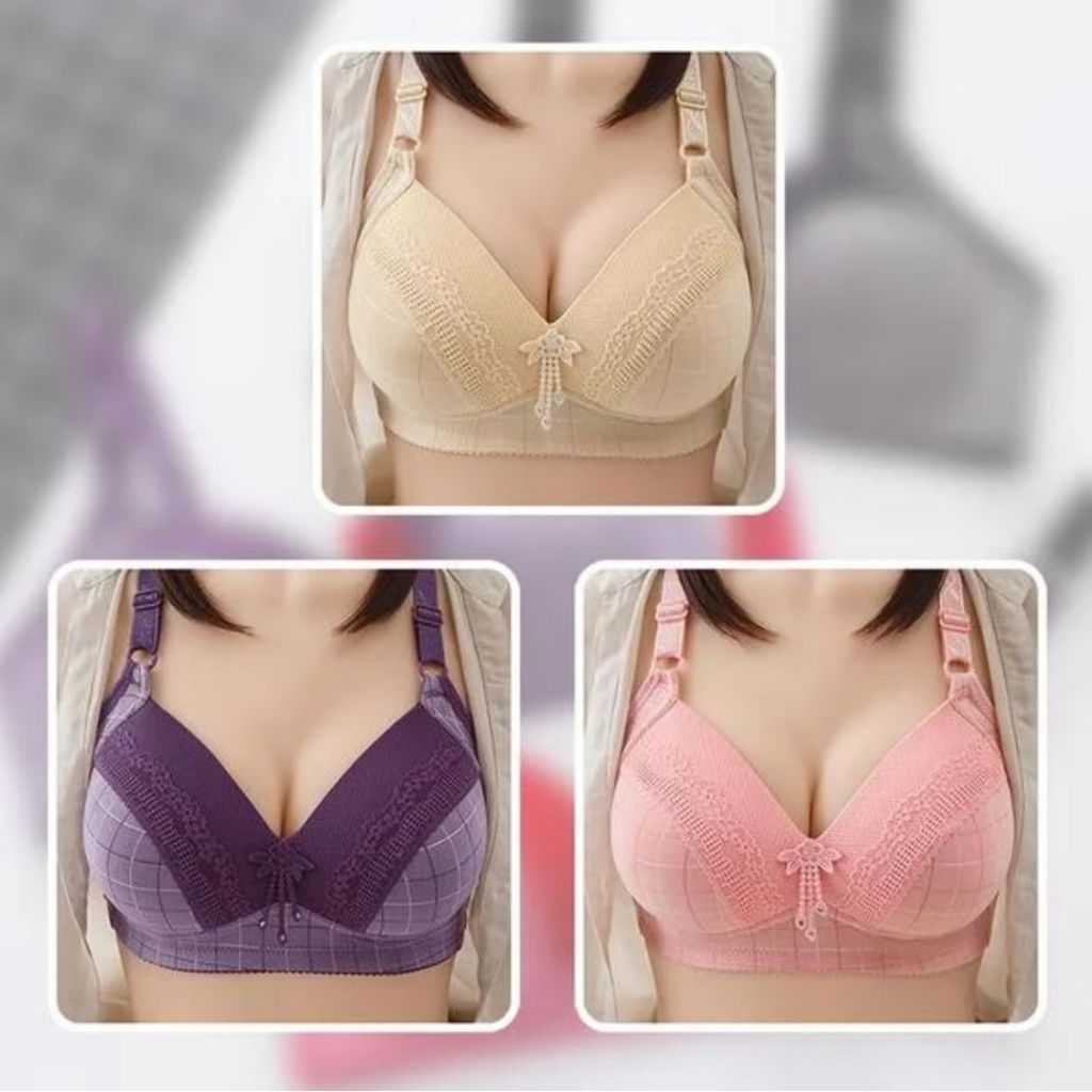 [ Tersedia Size Jumbo ] Bra Wanita Cup Ukuran Besar BH Big Size Motif Kotak Busa Tebal Import Premiu